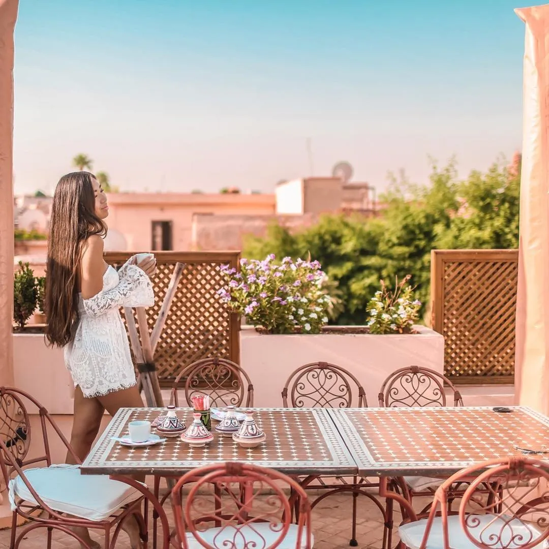 Rooftop terrace with views over Marrakech